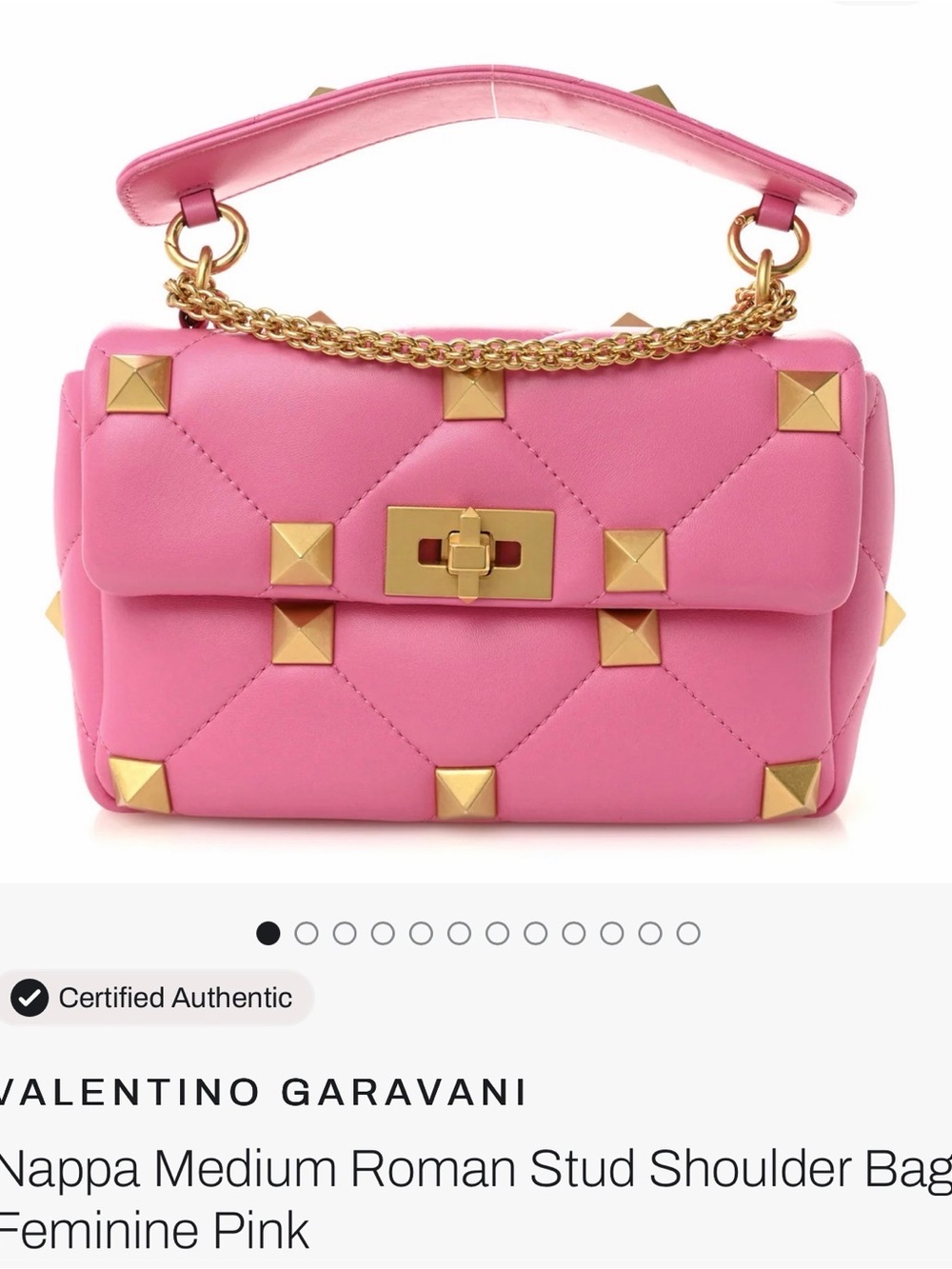 Valentino Pink Nappa Roman Stud Crossbody Bag with Gold Hardware